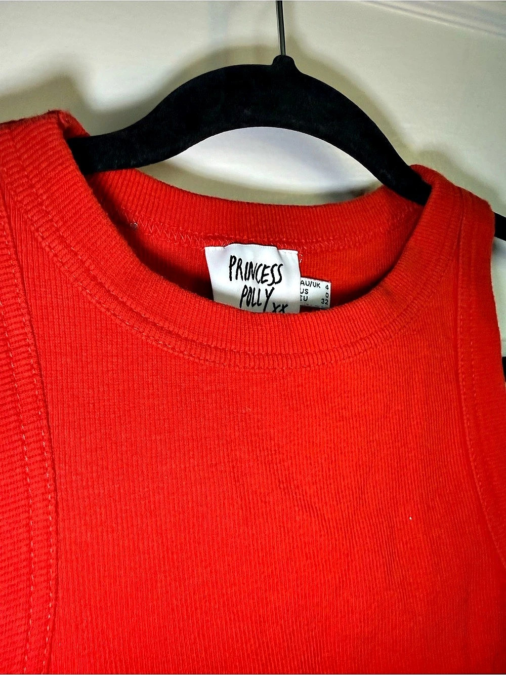 Princess Polly Ribbed Cropped High Neck Tank Top Red Size 0 Like New Tomato Girl - Picture 5 of 10